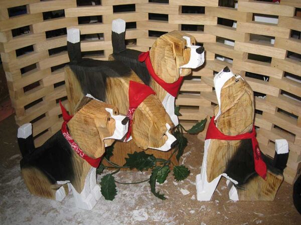 Wooden Carved Beagle Dogs in 3 poses